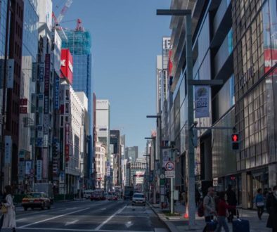 Chuo Dori (Chuo street) in Ginza, where many department stores are located.